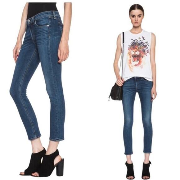 Rag & Bone Rae Slim Stretch Cropped Blue Jean Capri 24 - Picture 1 of 11